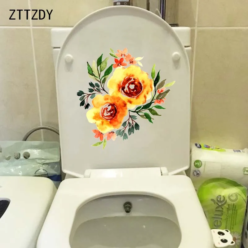ZTTZDY 21,9*22,4 см желтый акварель цветок классического искусства Спальня наклейка на крышку в туалете Наклейка Декор T2-0422