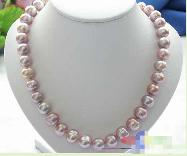 

FREE SHIPPING>@@> p1801 17" 12MM lavender ROUND FRESHWATER PEARL NECKLACE^^^@^Noble style Natural Fine jewe &