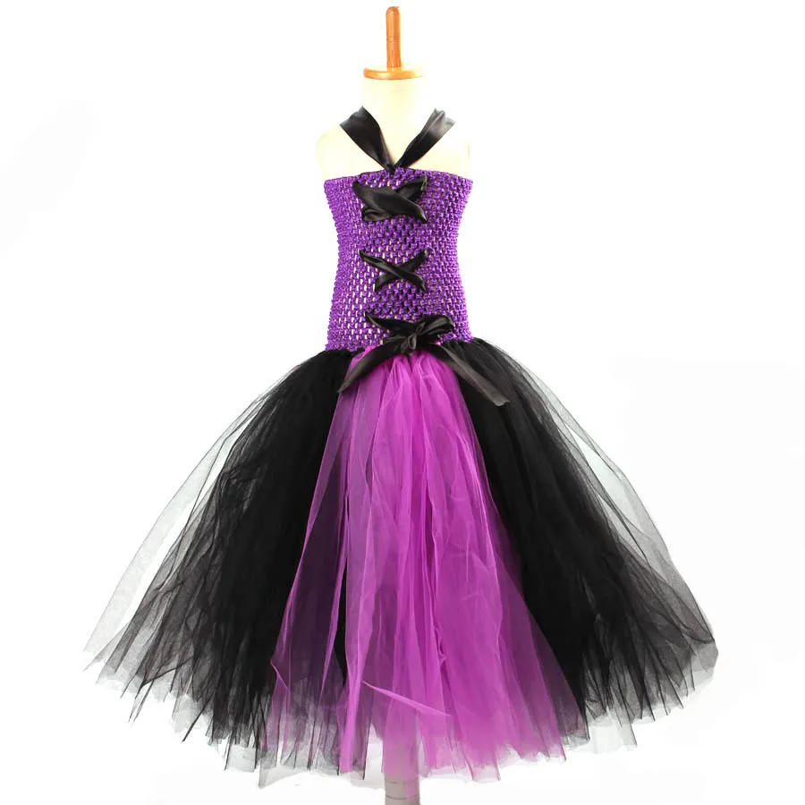 Black Purple Girls Tutu Dress Little Witch Halloween Costume Kids Party Carnival Cosplay Dress Girls Photo Props (5)