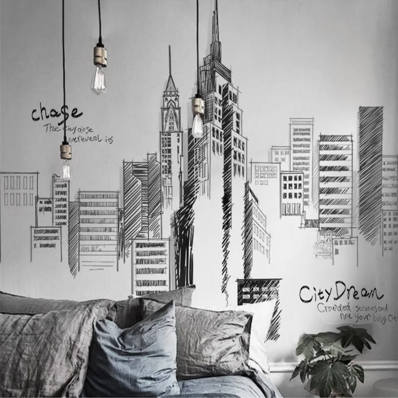Большой креативный Настенный декор для спальни, гостиной, дивана, телевизора, фоновая настенная наклейка, городское здание, Ins, наклейка