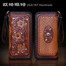 OLG. YAT ручная работа женская сумка кошелек растительного дубления кожаные женские кошельки длинная молния ручная резная сумка змеиная кожа ретро сумки