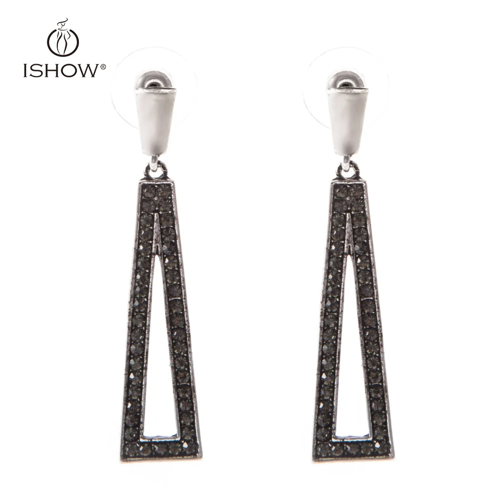 Fashion Anti-silver Plated Drop Earrings For Women Classic Wedding Jewelry Grey Crystal Inlaid Triangle Statement Aretes Mujer | Украшения