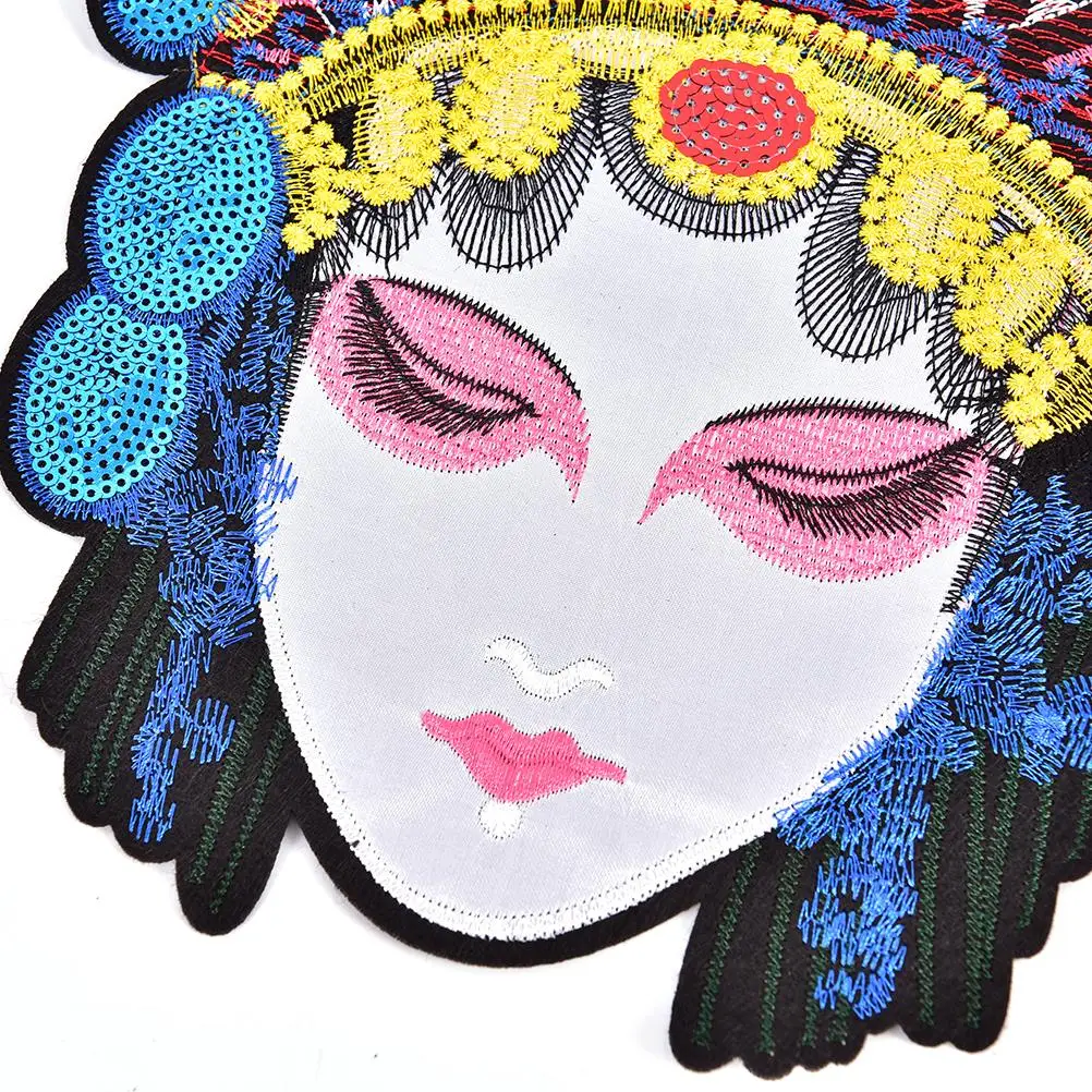 

Large Chinese Beijing Opera characters facial patches classical embroidered sequins cloth paillettes affixed applique patches