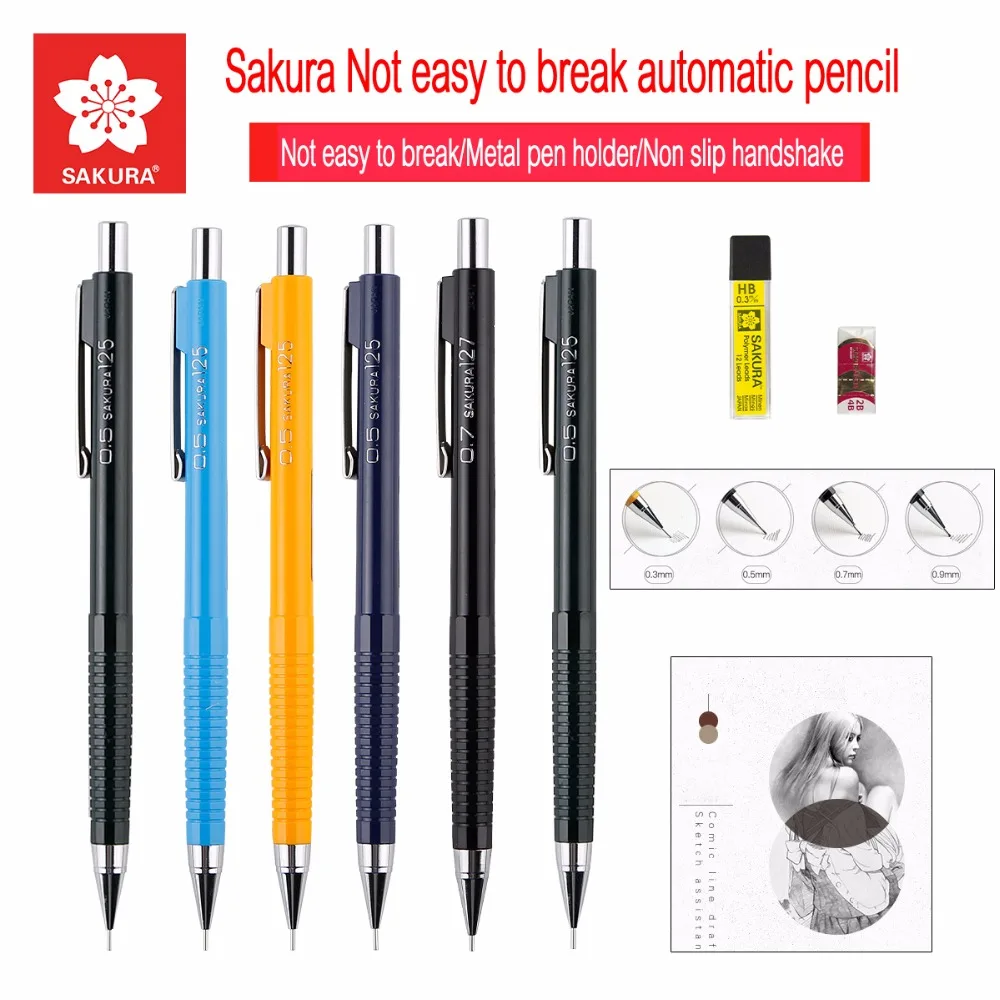 

Sakura 0.3/0.5/0.7/0.9mm Professional Drawing Graphite Drafting Automatic Mechanical Pencil for School Supplies Stationery