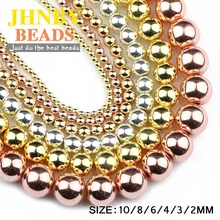 JHNBY розовое золото, черный пистолет, серебро, круглые гематитовые бусины натуральный камень 2~ 10 мм свободные бусины ювелирные изделия браслет и ожерелье DIY аксессуары