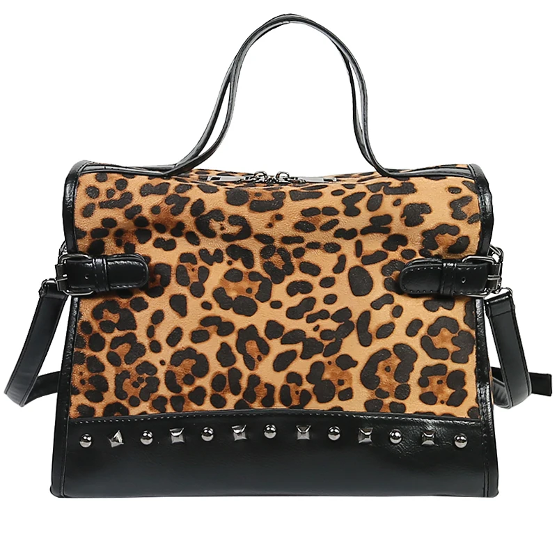 Sac Bandouliere Femme De Luxe леопардовой раскраски из меха пони с модными заклепками сумка