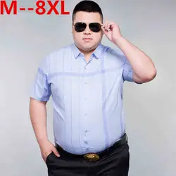 10XL 8XL 6XL 5XL мужские Брендовые повседневные деловые свободный крой Мужская рубашка camisa с коротким рукавом в полоску социальные рубашки