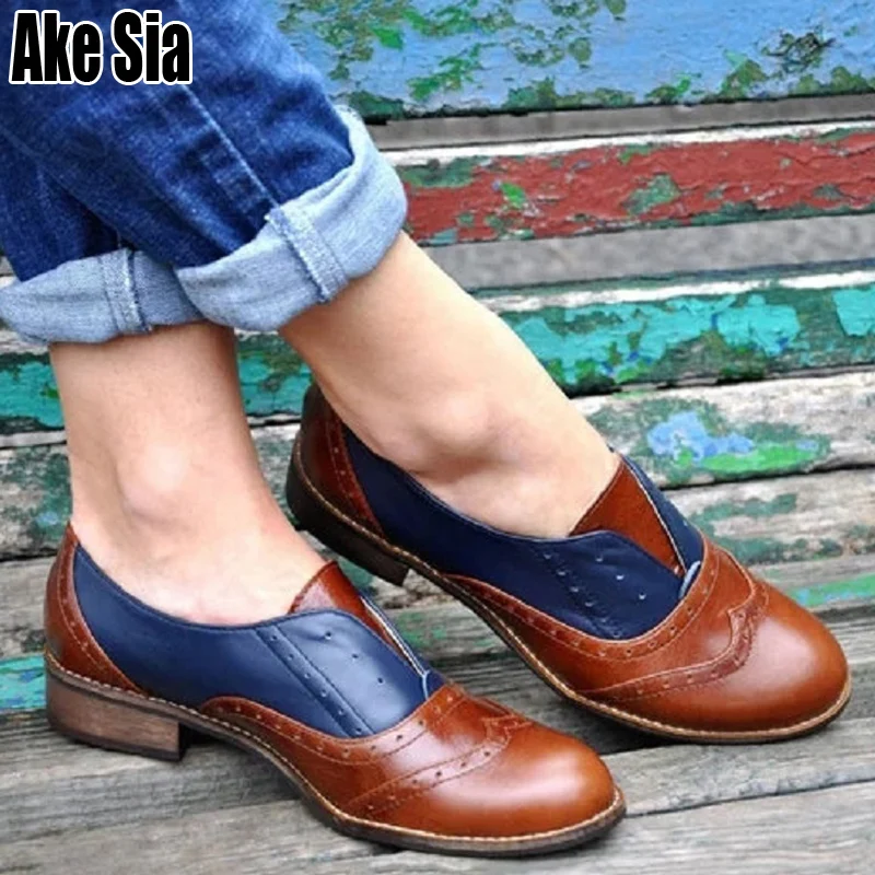 

British Style Women Ladies Fashion Low Block Heels Shallow Pumps Female Casual Loafers Zapatos Carving Brogue Shoes Saptos A590