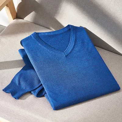 Весенне-осенний мужской простой Однотонный свитер с v-образным вырезом модный мужской свободный хлопковый Повседневный вязаный пуловер свитер - Цвет: 0501 blue
