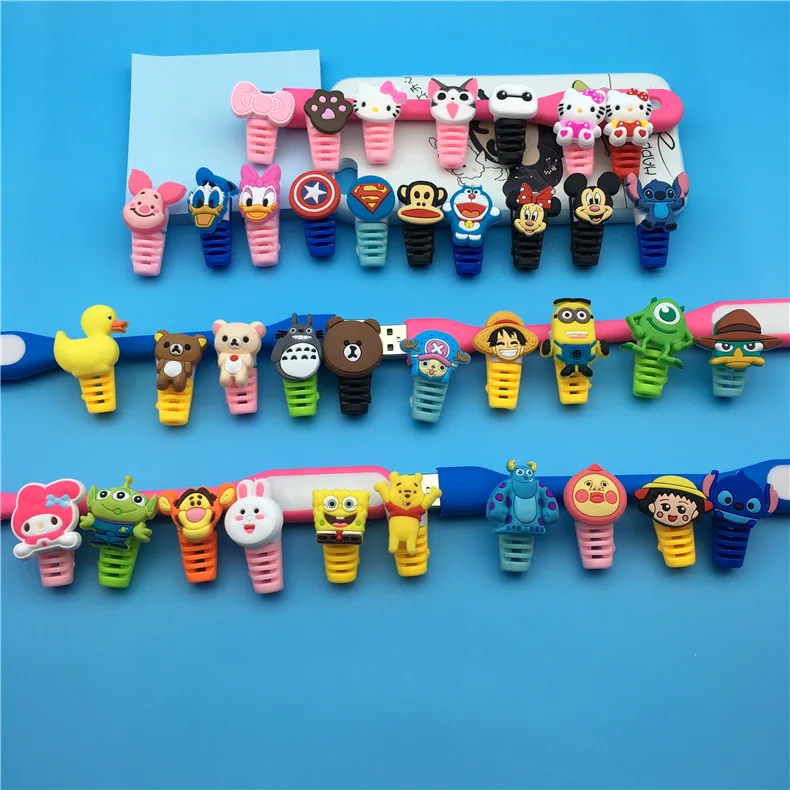 

100pcs cartoon figure USB Data Cable Line Protector Anti Breaking Protective Sleeve For Charging Cable Earphone Line free ship