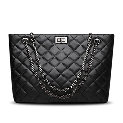 Брендовые клетчатые большие сумки-шопперы для женщин роскошные дизайнерские женские сумки на цепочке из искусственной кожи пляжная сумка-мессенджер женская сумка - Цвет: black
