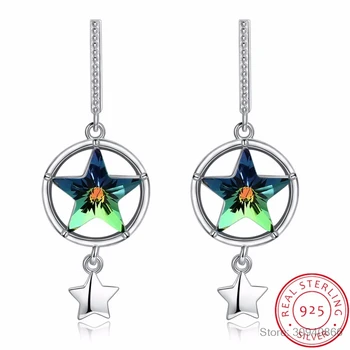 

LEKANI 925 Sterling Silver Crystals Earrings Multicolor Star Drop Earring for Women Fine Jewelry Engagement Gifts