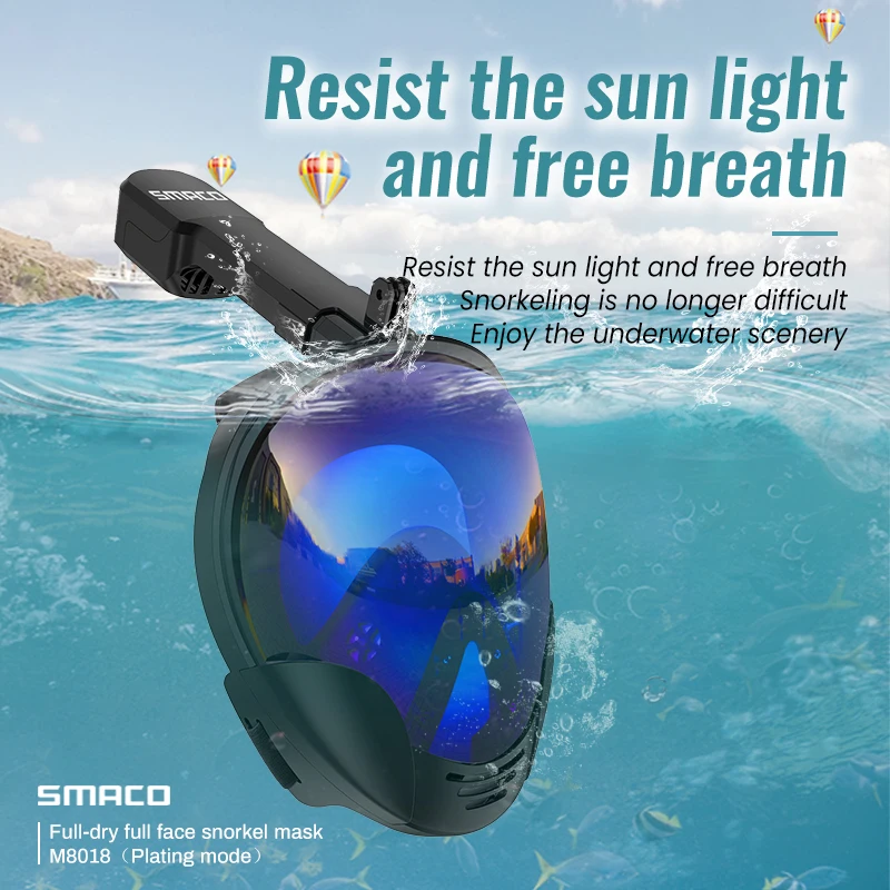 

2019 NEW Smaco Full Face Snorkeling Mask Set Diving Underwater Swimming Training Scuba Mergulho Snorkeling Mask For Gopro Camera