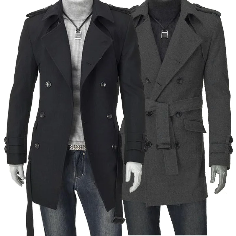 Black grey Autumn winter trench slim medium-long coats overcoat woolen men's clothing outerwear winter coat men wool coat 2XL Black grey Autumn winter trench slim medium-long coats overcoat woolen men's clothing outerwear winter coat men wool coat 2XL
