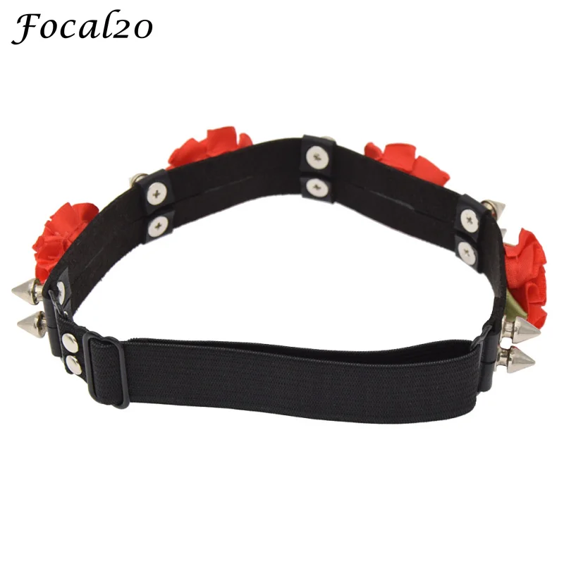 Focal20 Gothic Punk Rose Flower Synthetic Leather Women Garter Sexy Elastic Leg Garter Belt Suspender Lingerie Cosplay