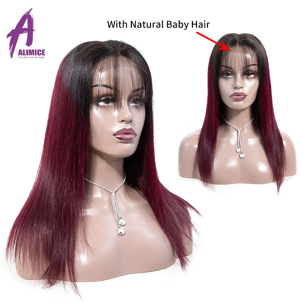 Alimice 180% Colored PinkBlondeRedBlueOrange Wigs Short Ombre Lace Front Human Hair Wigs Remy Brazilian Straight Hair Wig  (2)