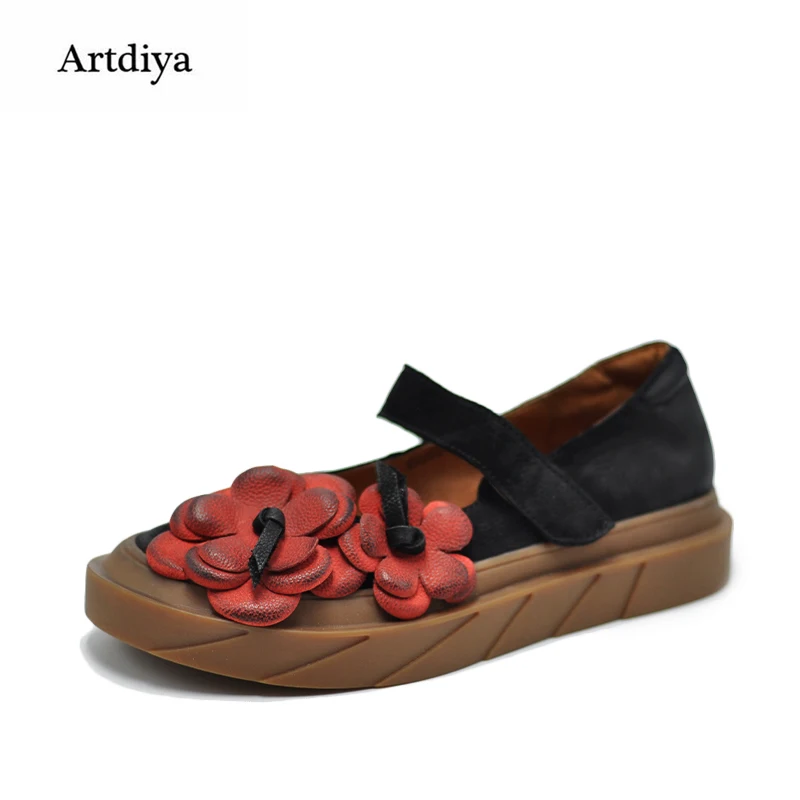 

Artdiya Original Retro Flower Round Toe Shallow Mouth Women's Shoes Water-proof Platform Genuine Leather Handmade Shoes 26263