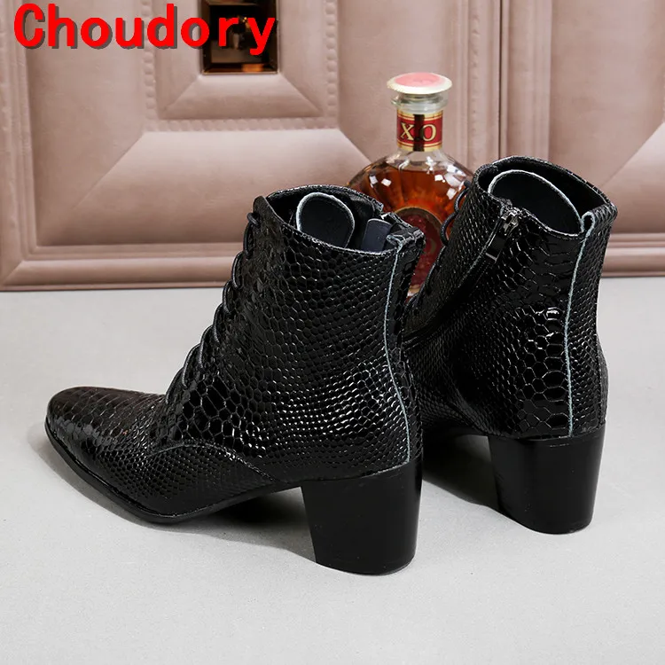 Botas hombre black military boots chelsea men shoes high heels python skin genuine leather cowboy boots mens