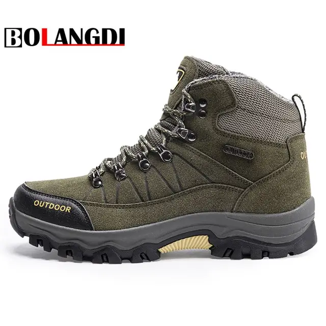 Bolangdi 2018 New Plush Warm Men Hiking Shoes Anti-Slip Outdoor Sport Shoes Walking Trekking Climbing Sneakers Comfortable Boots