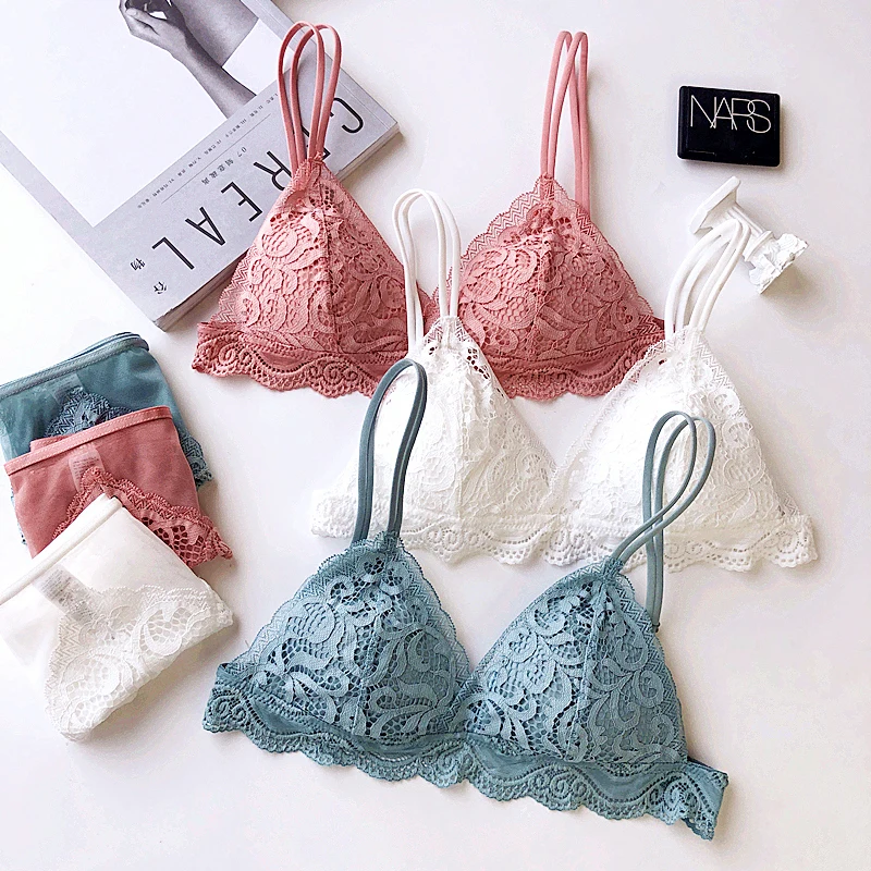 

Wriufred Ultra-thin Wire Free Bra Set Sexy Women Plus Size Underwear Soft Cup Lingerie for Ladies Personality Bra&Brief Sets New