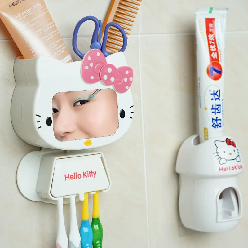 

Home Bathroom Automatic Toothpaste Dispenser Toothbrush Holder Bathroom Products Wall Mount Rack Bath Set with Makeup Mirror