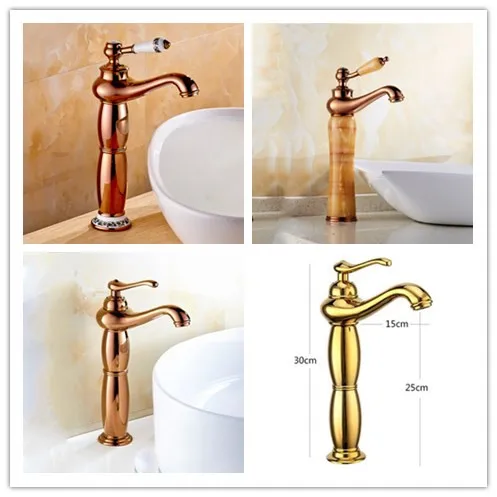 

Rose Gold taps on the stage of the basin and continental heightening, copper, retro natural jade porcelain mixing valve