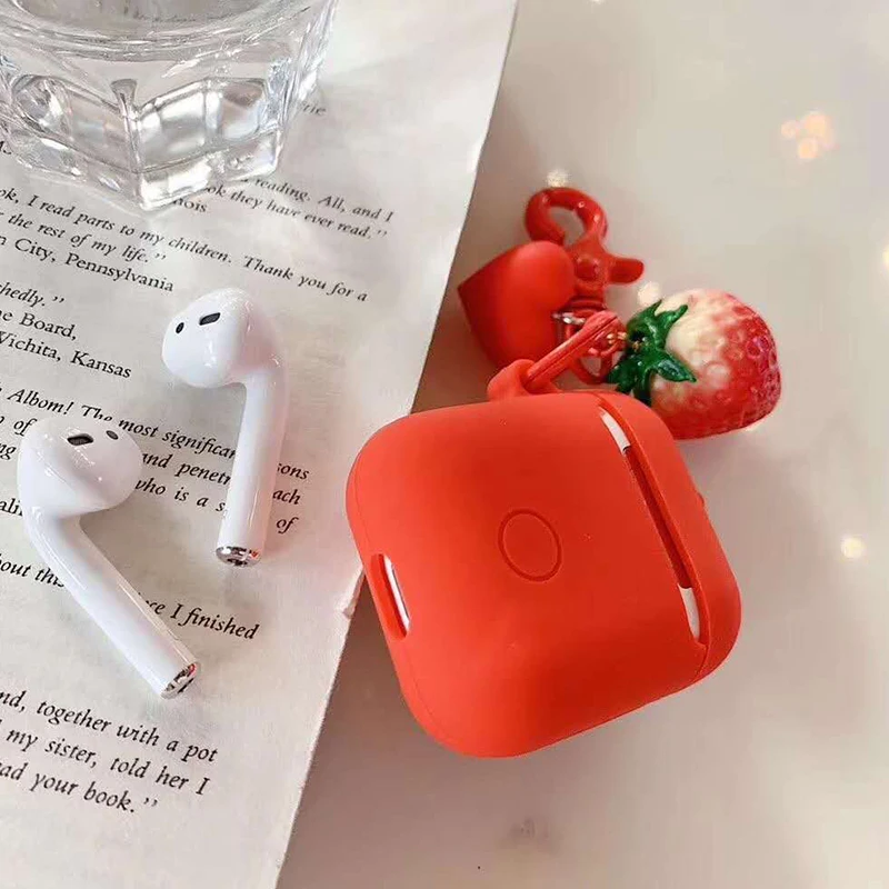 Silicone Cases For AirPods Cover 3D Cute Strawberry Earphone Case For Apple Airpods 2 Air pods 2 Protective Sleeve with Pendant