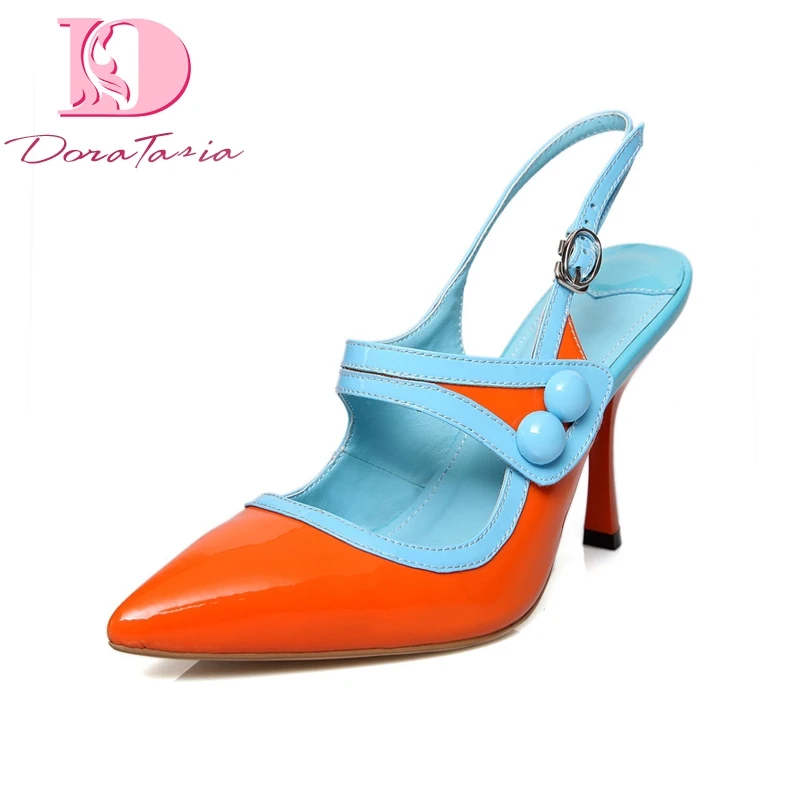 DoraTasia/Новые Модные Разноцветные туфли из натуральной кожи на высоком тонком каблуке с пряжкой на ремешке женские пикантные Летние босоножки