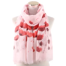 Winfox White Pink Red Floral Printed Scarf Female Scaves Stole For Women Ladies Muslim Hijab pink random floral printed jacket