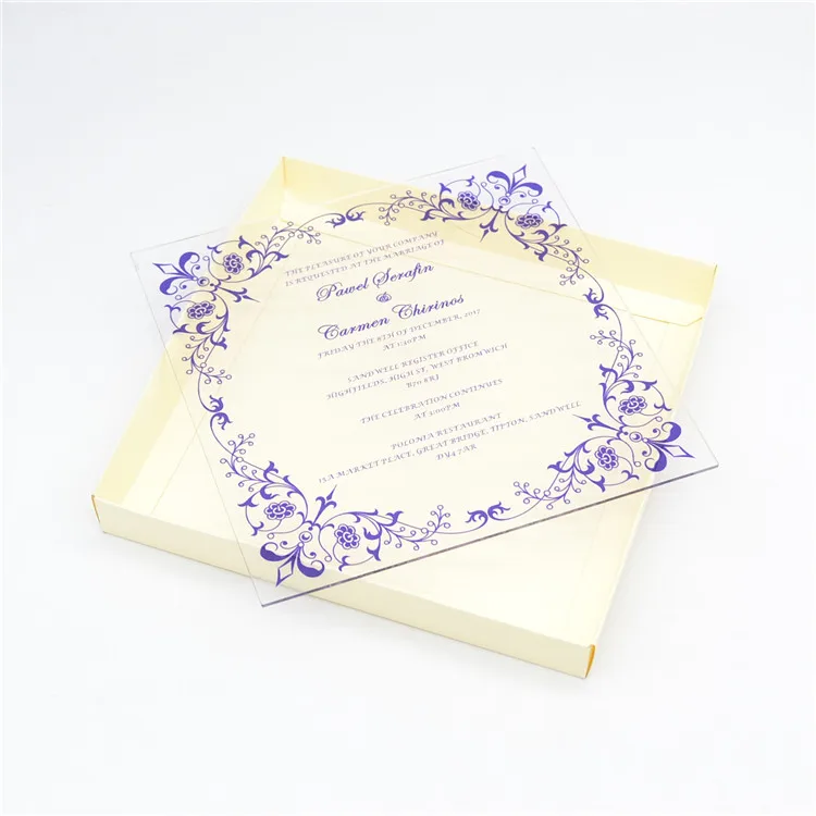10 наборов Печать Акриловые свадебные приглашения с лазерной пригласительной коробкой