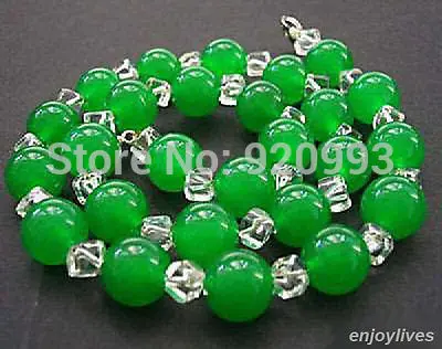 

Wholesale&FREE P&P***10mm Emerald Green Jade Crystal Beads White Gold Plated Clasp Necklace