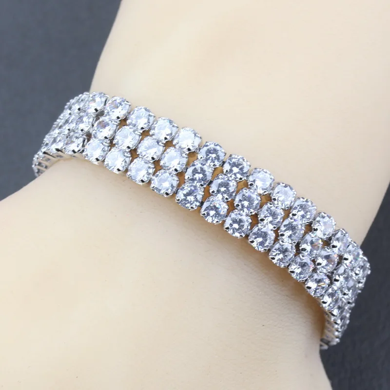 

So Amazing 925 Silver White Crystal Link Chain Bracelet Length 19.5CM Optional 5-Color For Women wedding Decoration