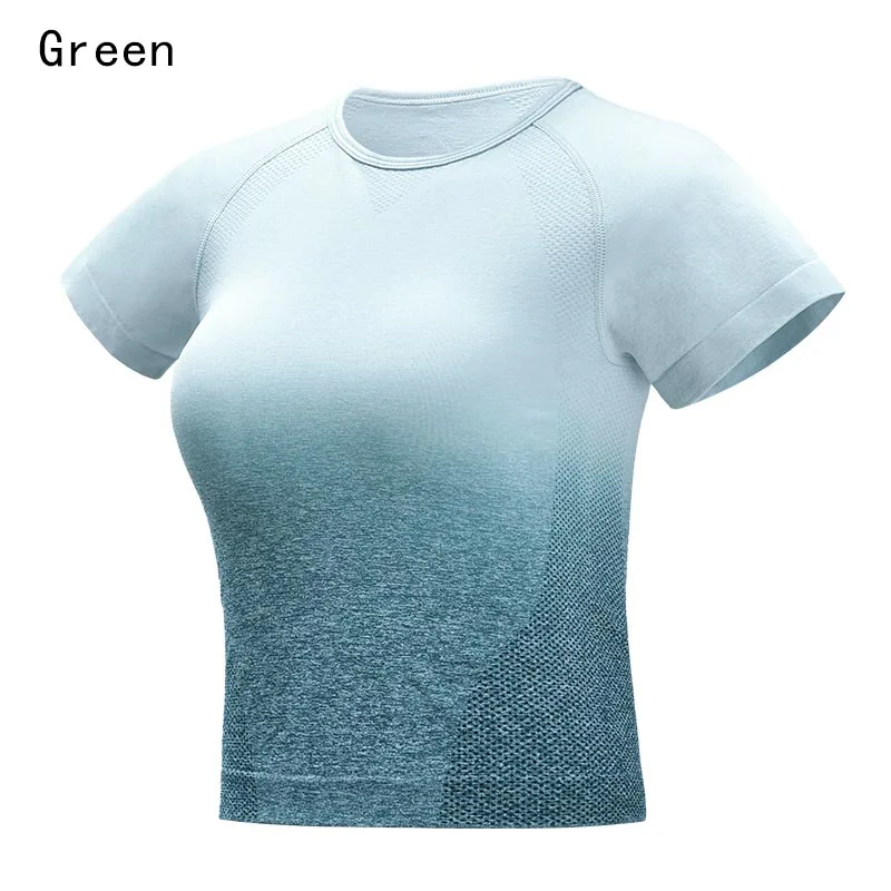 Быстросохнущий женский укороченный бесшовный топ с коротким рукавом, женские топы для тренировок с эффектом пуш-ап, спортивная одежда для женщин, женская сексуальная рубашка для спортзала - Цвет: 1111 DX Green