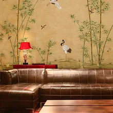 Роскошная ручная роспись Серебряная Золотая фольга обои живопись цветы с птицами и бамбуком много узоров и фона опционально