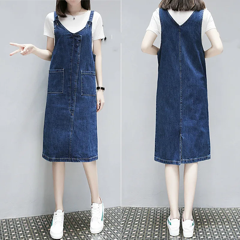 2019 Women Summer Casual Spaghetti Strap Denim Dresses Pockets Elegant Cowboy Fashion Feminino Lady Jeans Dress Plus size XL-5XL