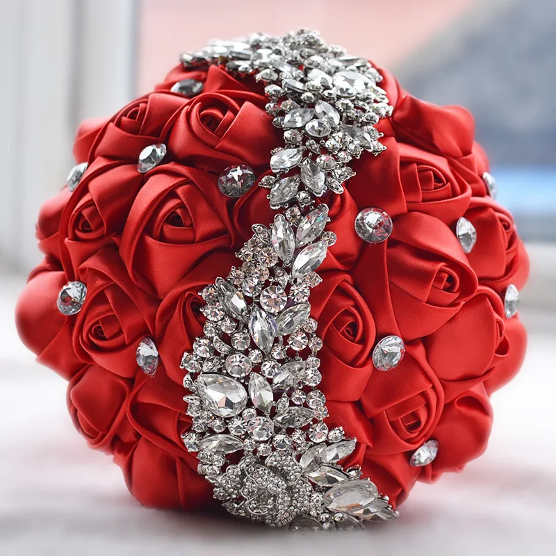 Новые великолепные бисером кристалл Букеты Свадебные Ivory Rose невесты цветы искусственный сапфир жемчугом Свадебные букеты