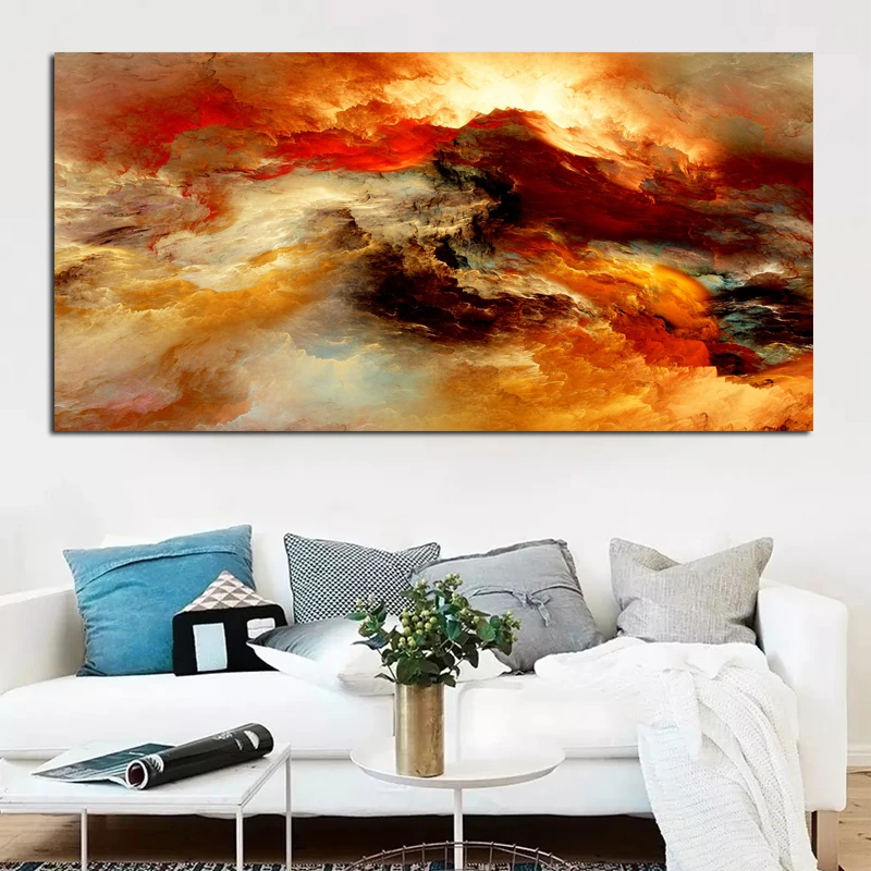 

RELIABLI ART Abstract Oil Painting Yellow Clouds Posters and Print Wall Art Canvas Pictures For Living Room Unframed