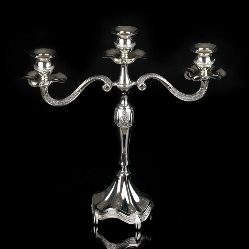 Elegant European Accents Shiny Silver Plating Metal Pillar Candelabra Wedding Centerpiece Chic Decor Candle Holder Elegant European Accents Shiny Silver Plating Metal Pillar Candelabra Wedding Centerpiece Chic Decor Candle Holder