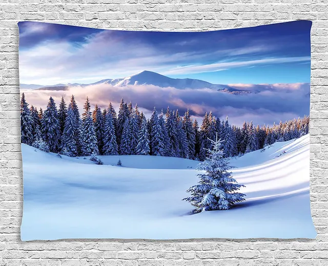 Winter Decor Tapestry Surreal Winter Scenery With High Mountain