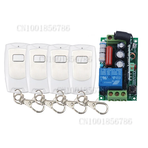

AC220V 1CH 10A Radio Wireless Remote Control Learning Code Switch With 4pcs Waterproof White Transmitter Output Adjusted