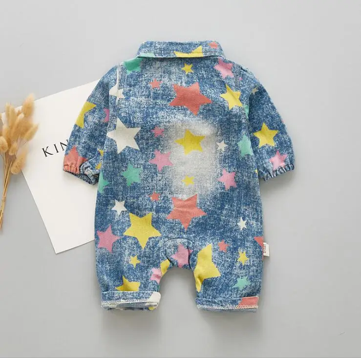 Ropa de bebé recién nacido otoño bebé Denim Rompers para niños mono de manga larga de impresión bebé Romper ropa bebe bebé traje 3-18 m Ropa de bebé recién nacido otoño bebé Denim Rompers para niños mono de manga larga de impresión bebé Romper ropa bebe bebé traje 3-18 m