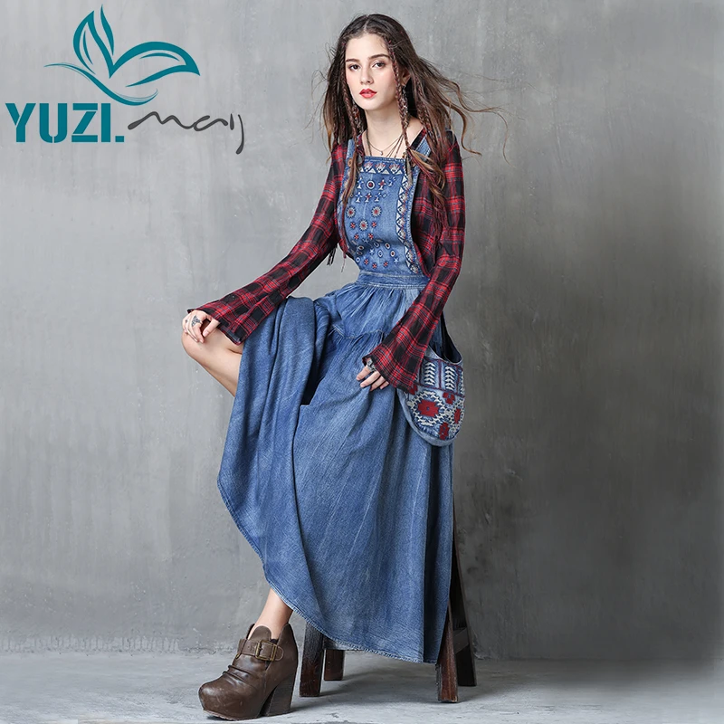 denim overall maxi dress