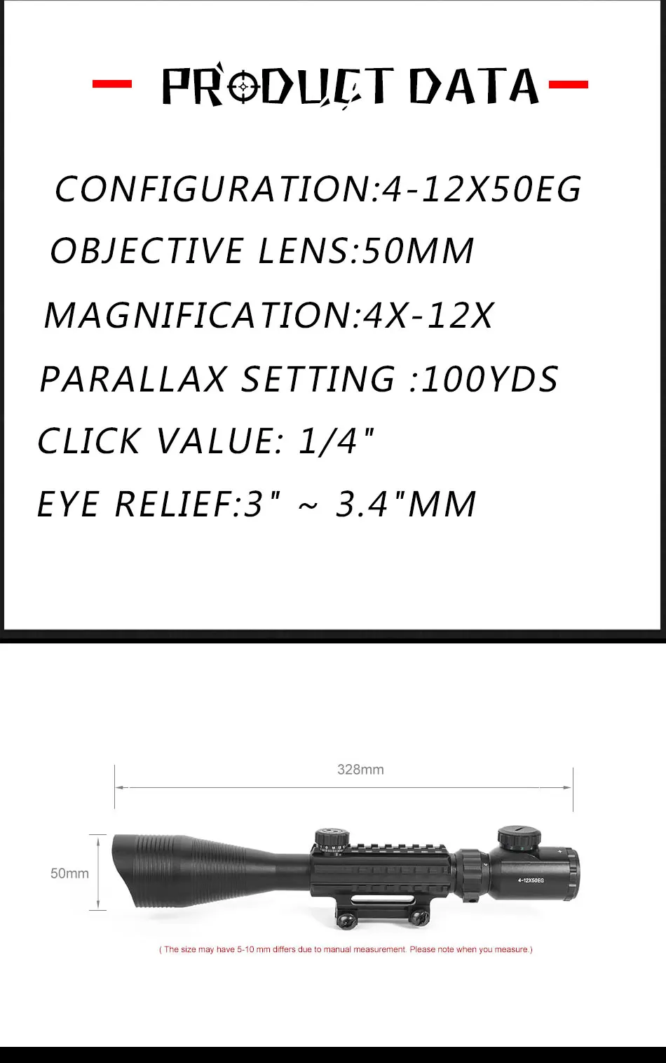 LUGER 4-12X50 охотничий прицел тактический Красный Зеленый с подсветкой Коллиматорный прицел с Пикатинни Вивер рельс прицел оптический прицел