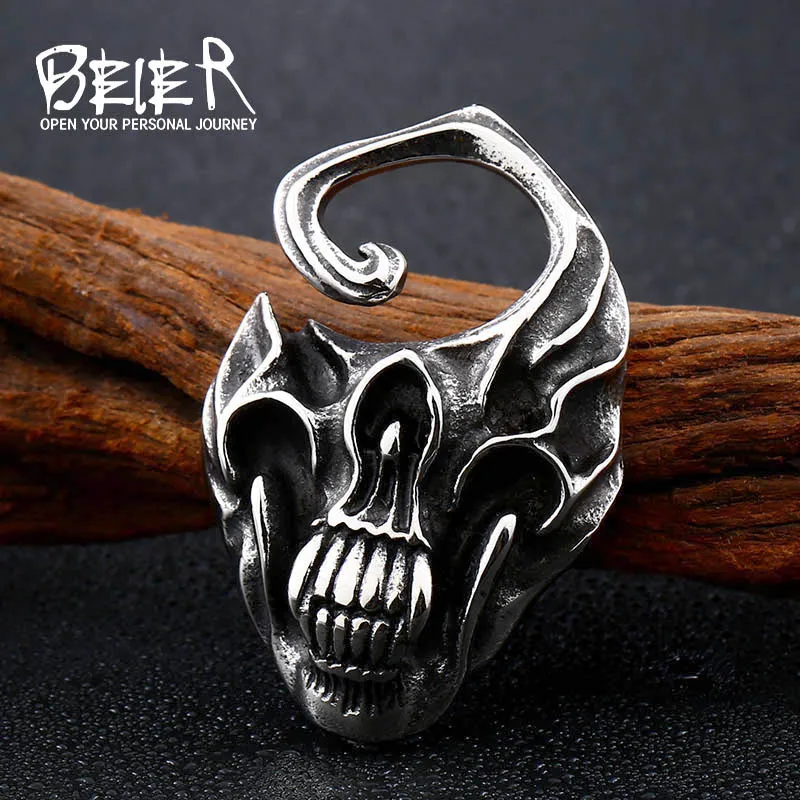 

Beier 316L Stainless Steel pendant necklace Retro skull men's pendant with personalized black rope fashion jewelry LLHP005R