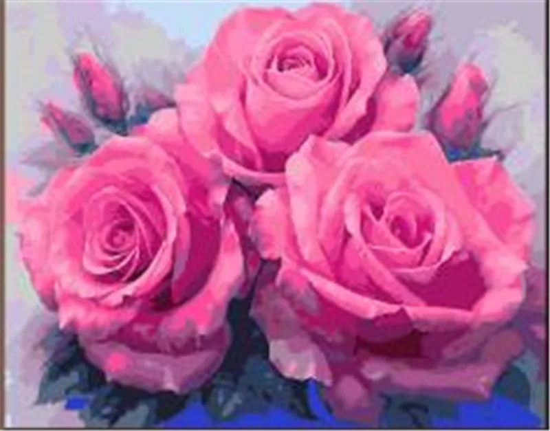 High Quality Big Pink Rose Printed DIY Digital Oil Painting By Numbers