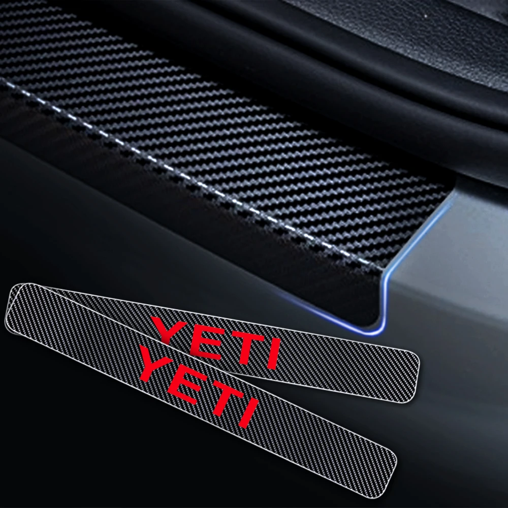 for Ford Ranger Door Sill Protector Reflective 4D Carbon Fiber Sticker Door Entry Guard Door Sill Scuff Plate Stickers Auto Accessories 4Pcs Red