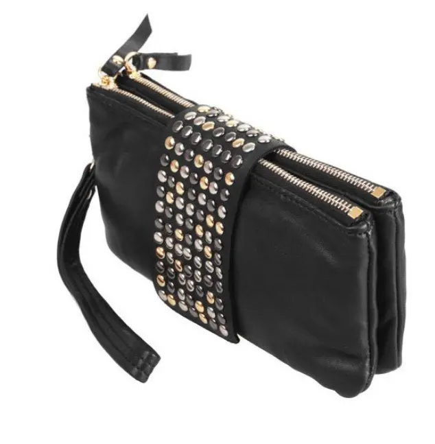 Vogue Star Новое поступление, Лидер продаж из искусственной кожи модная дизайнерская сумка с заклепками женский кошелек клатч цена A17 - Цвет: Черный