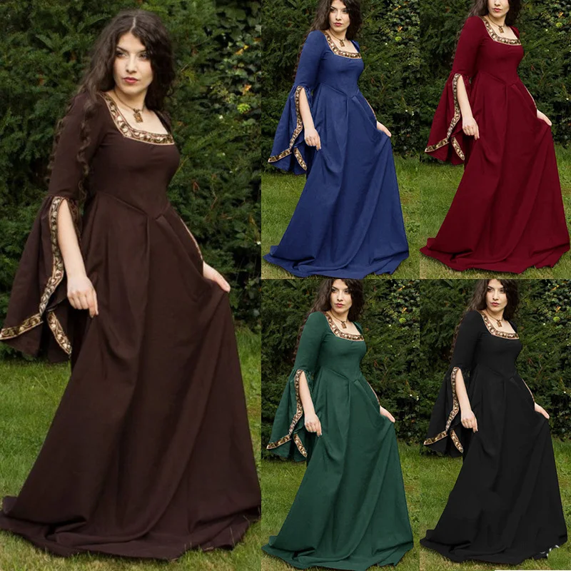 Classical Medieval Central European Style Female Cosplay Costumes Halloween Carnival Retro Style Cosplay Long Dress S-XXXL