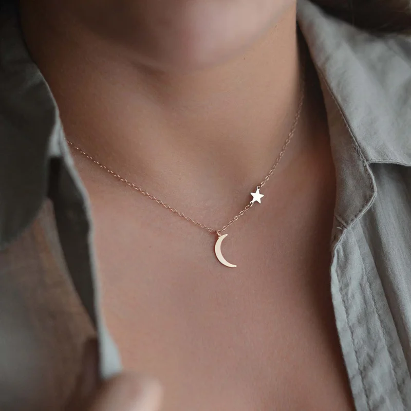 Coloured Crescent Moon /& Star Pendant Necklaces