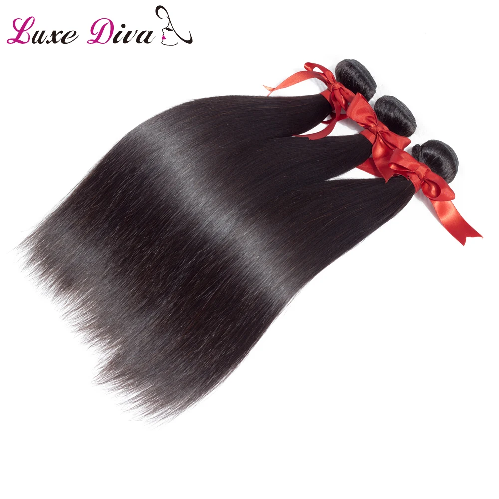 LUXE DIVA Brazilian Straight Hair Bundles Hair Weave Bundles Human Hair Bundles Natural Color Non Remy Hair Weave 1/3/4 Pieces
